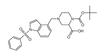 1-(tert-butoxycarbonyl)-4-{[1-(phenylsulfonyl)-1H-indol-4-yl]methyl}piperazine-2-carboxylic acid结构式