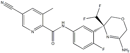 N-[3-[(3R)-5-Amino-3-(difluoromethyl)-3,6-dihydro-2H-1,4-oxazin-3-yl]-4-fluorophenyl]-5-cyano-3-methyl-2-pyridinecarboxamide Structure