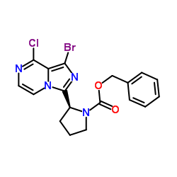 (S)-benzyl 2-(1-bromo-8-chloroimidazo[1,5-a]pyrazin-3-yl)pyrrolidine-1-carboxylate结构式