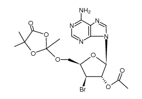 9-(2-O-acetyl-3-bromo-3-deoxy-5-O-(2,4,4-trimethyl-5-oxo-1,3-dioxolan-2-yl)-β-D-xylofuranosyl)adenine结构式