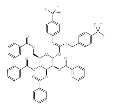 2,3,4,6-四-O-苯甲酰-α-D-吡喃葡萄糖基-对三氟甲基苄硫代-N-(对三氟甲基苯基)甲酰亚胺盐结构式