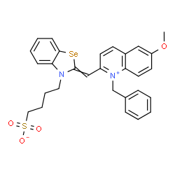 1-benzyl-6-methoxy-2-[[3-(4-sulphonatobutyl)-3H-benzoselenazol-2-ylidene]methyl]quinolinium structure
