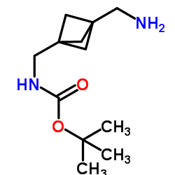 2-Methyl-2-propanyl {[3-(aminomethyl)bicyclo[1.1.1]pent-1-yl]methyl}carbamate结构式