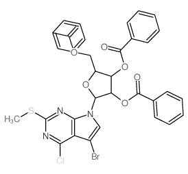 7H-Pyrrolo[2,3-d]pyrimidine,5-bromo-4-chloro-2-(methylthio)-7-b-D-ribofuranosyl-,2',3',5'-tribenzoate (8CI) structure