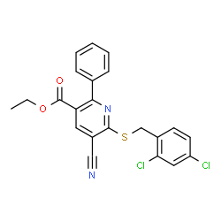 Ethyl 5-cyano-6-[(2,4-dichlorobenzyl)sulfanyl]-2-phenylnicotinate结构式