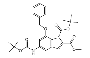 methyl 7-(benzyloxy)-1-(tert-butoxycarbonyl)-5-[(tert-butoxycarbonyl)amino]indole-2-carboxylate结构式