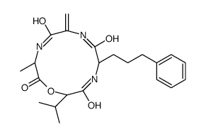 (3S,9S,12S)-3-methyl-6-methylidene-9-(3-phenylpropyl)-12-propan-2-yl-1-oxa-4,7,10-triazacyclododecane-2,5,8,11-tetrone Structure