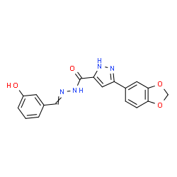 (E)-3-(benzo[d][1,3]dioxol-5-yl)-N-(3-hydroxybenzylidene)-1H-pyrazole-5-carbohydrazide结构式