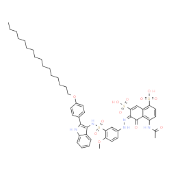 4-(acetylamino)-6-[[3-[[[2-[4-(hexadecyloxy)phenyl]-1H-indol-3-yl]amino]sulphonyl]-4-methoxyphenyl]azo]-5-hydroxynaphthalene-1,7-disulphonic acid Structure