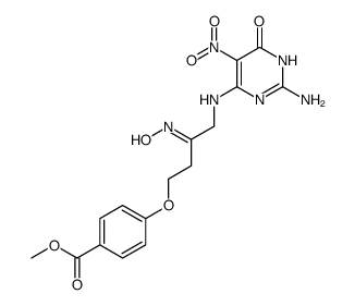 1-[N-(2-amino-4-hydroxy-5-nitropyrimidin-6-yl)amino]-4-[p-(carbomethoxy)phenoxy]-2-butanone oxime结构式