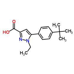 1-Ethyl-5-[4-(2-methyl-2-propanyl)phenyl]-1H-pyrazole-3-carboxylic acid Structure