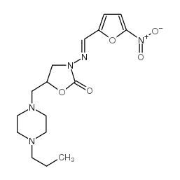 3-[(E)-(5-nitrofuran-2-yl)methylideneamino]-5-[(4-propylpiperazin-1-yl)methyl]-1,3-oxazolidin-2-one结构式