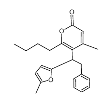 6-butyl-4-methyl-5-(1-(5-methylfuran-2-yl)-2-phenylethyl)-2H-pyran-2-one Structure