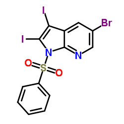 5-Bromo-2,3-diiodo-1-(phenylsulfonyl)-1H-pyrrolo[2,3-b]pyridine结构式