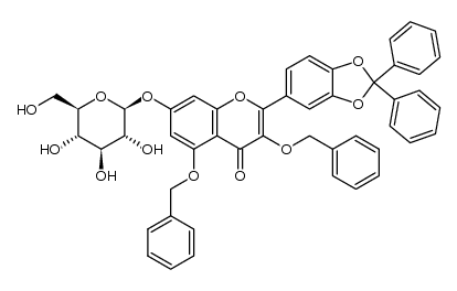2-(2,2-diphenyl-benzo[1,3]dioxol-5-yl)-3,5-bisbenzyloxy-7-β-D-glucopyranosyloxy-4H-chromen-4-one结构式