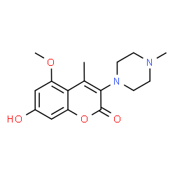 2H-1-Benzopyran-2-one, 7-hydroxy-5-Methoxy-4-Methyl-3-(4-Methyl-1-piperazinyl)-结构式