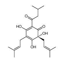 2,6-Diprenyl-4-(1-oxo-3-methylbutyl)-5,6-dihydroxy-4-cyclohexene-1,3-dione结构式