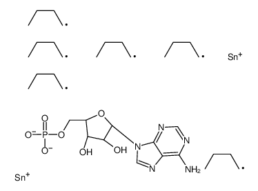 [(2R,3S,4R,5R)-5-(6-aminopurin-9-yl)-3,4-dihydroxyoxolan-2-yl]methyl bis(tributylstannyl) phosphate Structure