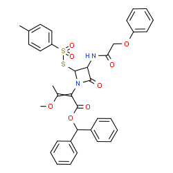 benzhydryl [2R-[1(Z),2α,3α]]-α-(1-methoxyethylidene)-4-oxo-3-[(phenoxyacetyl)amino]-2-[[(p-tolyl)sulphonyl]thio]azetidine-1-acetate结构式