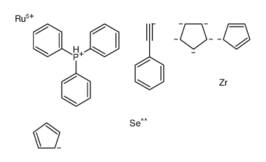 cyclopenta-1,3-diene,cyclopentane,ethynylbenzene,ruthenium(5+),selenium,triphenylphosphanium,zirconium Structure