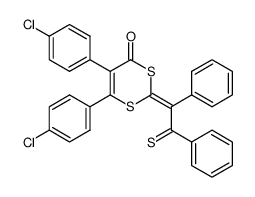 (E)-5,6-bis(4-chlorophenyl)-2-(1,2-diphenyl-2-thioxoethylidene)-4H-1,3-dithiin-4-one结构式