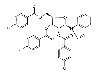 (2R,3R,4R,5R)-2-(1H-benzo[d][1,2,3]triazol-1-yl)-5-(((4-chlorobenzoyl)oxy)methyl)tetrahydrofuran-3,4-diyl bis(4-chlorobenzoate)结构式