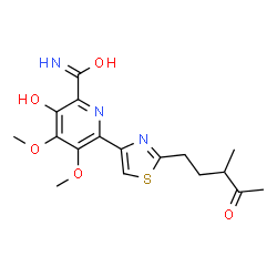 3-Hydroxy-4,5-dimethoxy-6-[2-(3-methyl-4-oxopentyl)-4-thiazolyl]-2-pyridinecarboxamide Structure