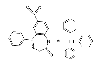 (7-nitro-2-oxo-5-phenyl-2,3-dihydro-1H-benzo[e][1,4]diazepin-1-yl)(triphenyl-5-phosphanyl)gold Structure