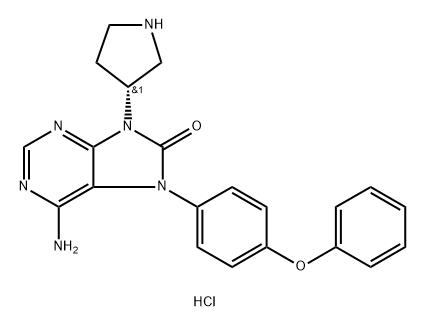 8H-Purin-8-one, 6-amino-7,9-dihydro-7-(4-phenoxyphenyl)-9-(3R)-3-pyrrolidinyl-, hydrochloride (1:2)结构式