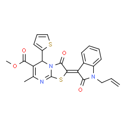 methyl 2-(1-allyl-2-oxo-1,2-dihydro-3H-indol-3-ylidene)-7-methyl-3-oxo-5-(2-thienyl)-2,3-dihydro-5H-[1,3]thiazolo[3,2-a]pyrimidine-6-carboxylate structure