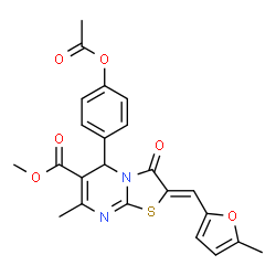 methyl (Z)-5-(4-acetoxyphenyl)-7-methyl-2-((5-methylfuran-2-yl)methylene)-3-oxo-2,3-dihydro-5H-thiazolo[3,2-a]pyrimidine-6-carboxylate结构式