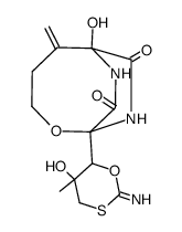 (1S)-6-hydroxy-1-((6S)-5t-hydroxy-2-imino-5c-methyl-[1,3]oxathian-6r-yl)-5-methylene-2-oxa-7,9-diaza-bicyclo[4.2.2]decane-8,10-dione结构式