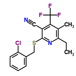 2-[(2-Chlorobenzyl)sulfanyl]-6-ethyl-5-methyl-4-(trifluoromethyl)nicotinonitrile Structure