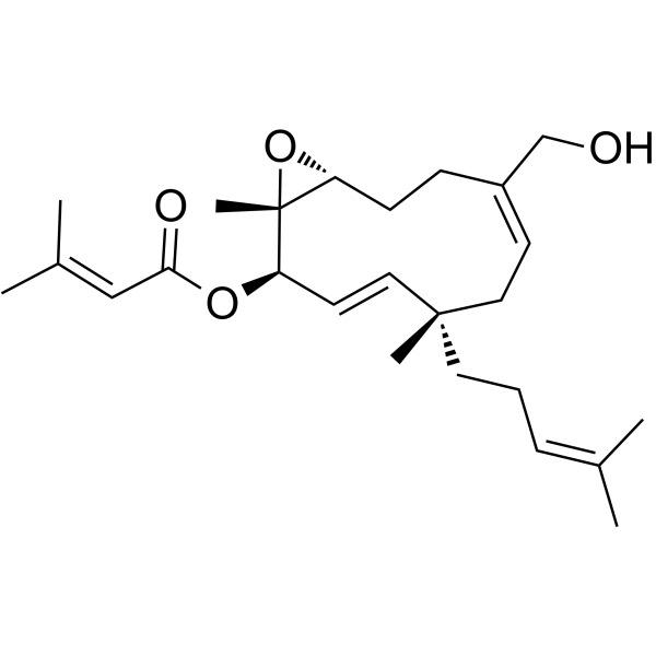 3-Methyl-2-butenoic acid [8-hydroxymethyl-1,5-dimethyl-5-(4-methyl-3-pentenyl)-12-oxabicyclo[9.1.0]dodeca-3,7-dien-2-yl] ester structure