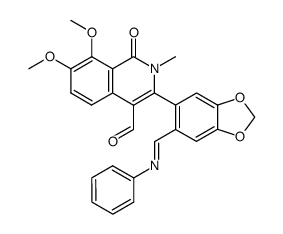 4-formyl-7,8-dimethoxy-2-methyl-3-4',5'-methylenedioxy-2'-phenyliminomethylphenylisocarbostyril结构式