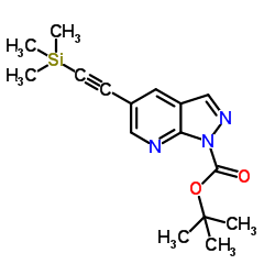 2-Methyl-2-propanyl 5-[(trimethylsilyl)ethynyl]-1H-pyrazolo[3,4-b]pyridine-1-carboxylate Structure