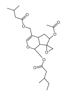 3-Methylvaleric acid 6-acetyloxy-4a,5,6,7a-tetrahydro-4-[(3-methyl-1-oxobutoxy)methyl]spiro[cyclopenta[c]pyran-7(1H),2'-oxiran]-1-yl ester Structure