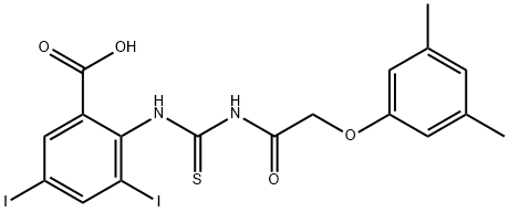 2-[[[[(3,5-dimethylphenoxy)acetyl]amino]thioxomethyl]amino]-3,5-diiodo-benzoic acid picture