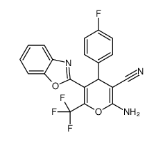 2-amino-5-(1,3-benzoxazol-2-yl)-4-(4-fluorophenyl)-6-(trifluoromethyl)-4H-pyran-3-carbonitrile Structure