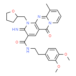 N-[2-(3,4-dimethoxyphenyl)ethyl]-2-imino-10-methyl-5-oxo-1-(tetrahydrofuran-2-ylmethyl)-1,5-dihydro-2H-dipyrido[1,2-a:2',3'-d]pyrimidine-3-carboxamide结构式