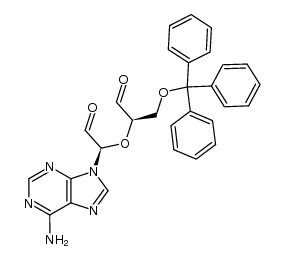 (R)-2-((R)-1-(6-amino-9H-purin-9-yl)-2-oxoethoxy)-3-(trityloxy)propanal结构式