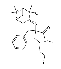 methyl 2-benzyl-2-(((1R,2R,5R)-2-hydroxy-2,6,6-trimethylbicyclo[3.1.1]heptan-3-ylidene)amino)-6-iodohexanoate结构式
