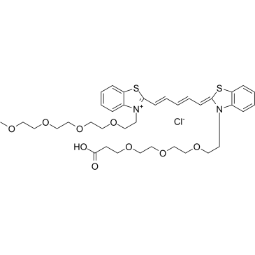 N-(m-PEG4)-N'-(Acid-PEG3)-benzothiazole Cy5 Structure