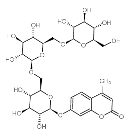 4-甲基香豆素基-β-D-龙胆三糖苷结构式