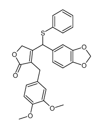 3-(3,4-dimethoxybenzyl)-4-(3,4-methylenedioxy-α-phenylthiobenzyl)furan-2(5H)-one Structure