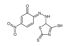 6-[[2,4-bis(sulfanylidene)-1,3-thiazolidin-5-yl]hydrazinylidene]-3-nitrocyclohexa-2,4-dien-1-one结构式