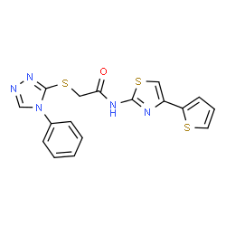 2-[(4-phenyl-4H-1,2,4-triazol-3-yl)sulfanyl]-N-[4-(thiophen-2-yl)-1,3-thiazol-2-yl]acetamide结构式