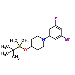 1-(3-Bromo-5-fluorophenyl)-4-{[dimethyl(2-methyl-2-propanyl)silyl]oxy}piperidine picture