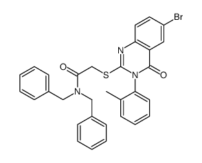 N,N-dibenzyl-2-[6-bromo-3-(2-methylphenyl)-4-oxoquinazolin-2-yl]sulfanylacetamide结构式