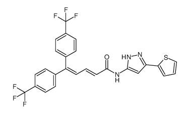 (E)-N-[5-(thiophen-2-yl)-2H-pyrazol-3-yl]-5,5-bis[4-(trifluoromethyl)phenyl]-2,4-pentadienamide结构式